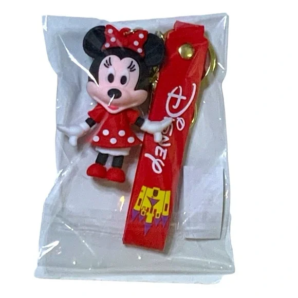 Disney Keychain Minnie Mouse Cartoon Silicone Pendant Keyring 3D Key Ring NEW - Picture 6 of 16